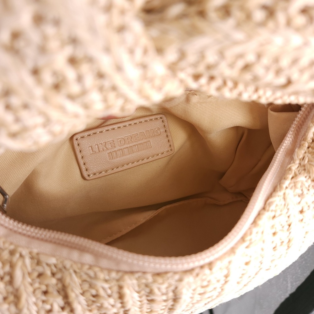 Like Dreams Aimee Mini Natural Tan Straw Top Handle Handbag Zip Top NWT - Picture 7 of 8